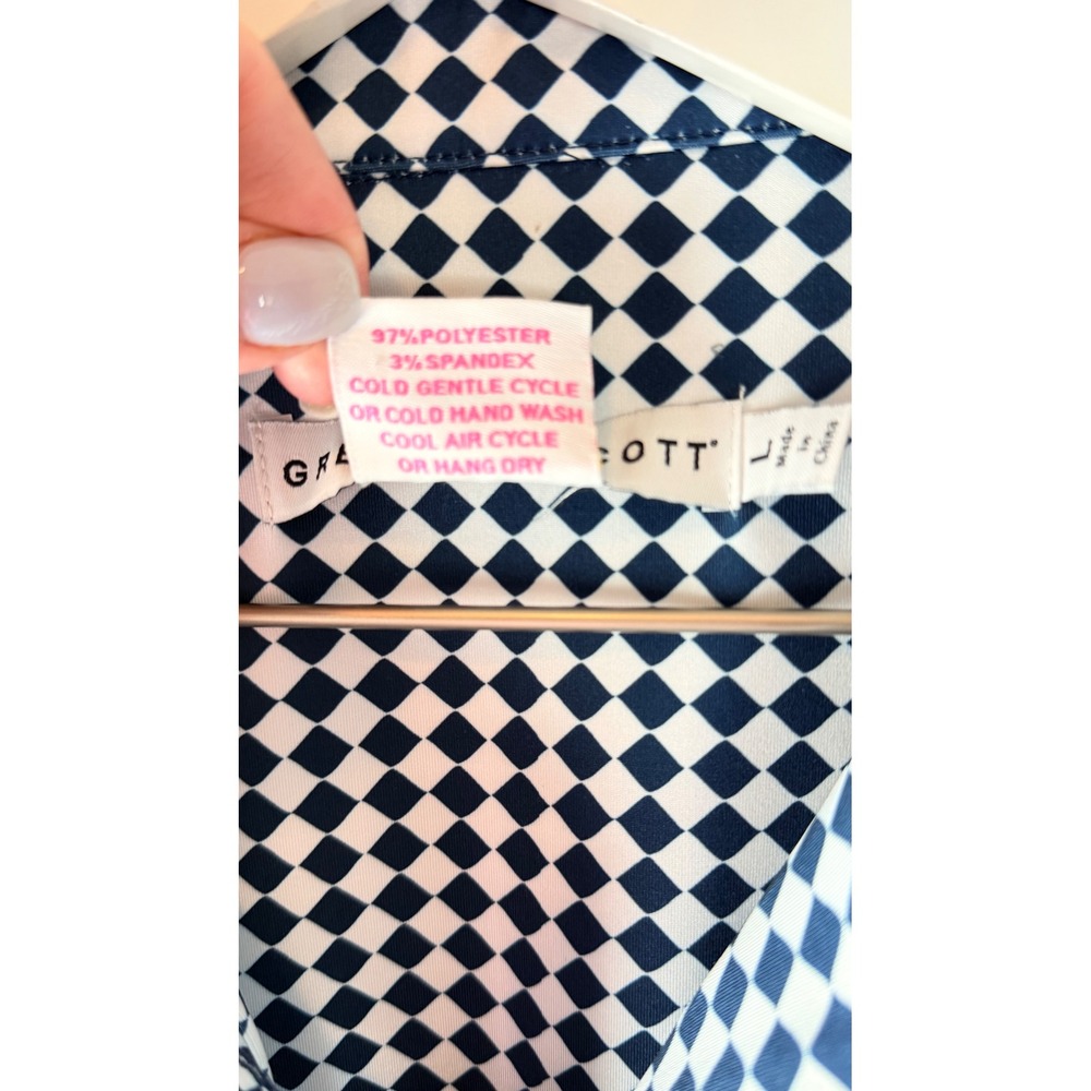 Gretchen Scott Navy White Geometric Circle Print Shift Dress 3/4 Sleeve Large - Picture 5 of 5
